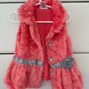 Sparkly soft faux fur vest w/ sparkle buttons